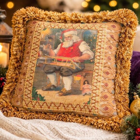 Pulvermacher NYC Other - Pulvermacher NYC Luxury Santa Christmas Pillow Velvet Fringe Holiday Decor